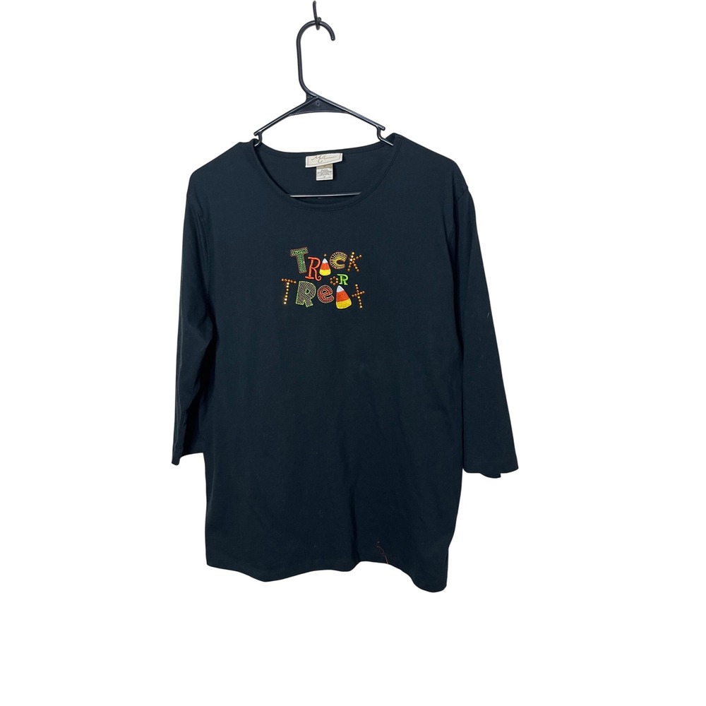 MC Sportswear Black‎ 3/4 Sleeve Trick or Treat Halloween Top Plus Size 2X